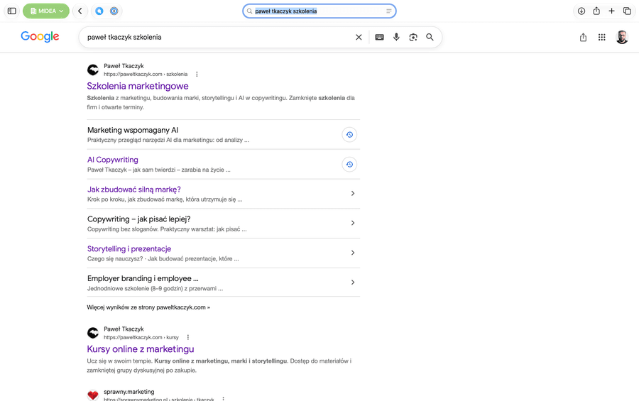 Featured Snippet dla frazy „Paweł Tkaczyk szkolenia”