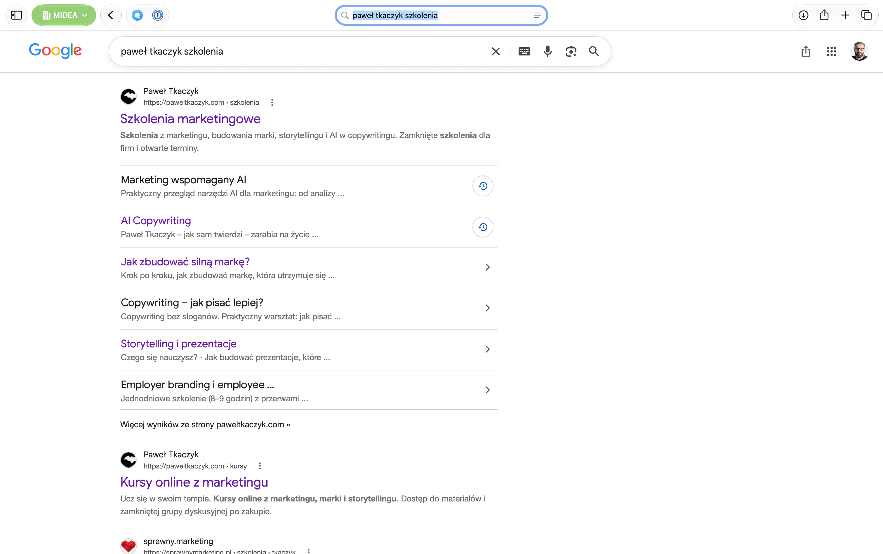 Featured Snippet dla frazy „Paweł Tkaczyk szkolenia”