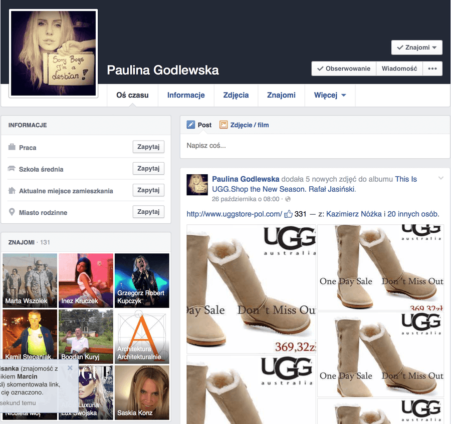 Fałszywa Paulina Godlewska na Facebooku