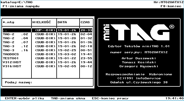 TAG – polski edytor tekstu dla DOS