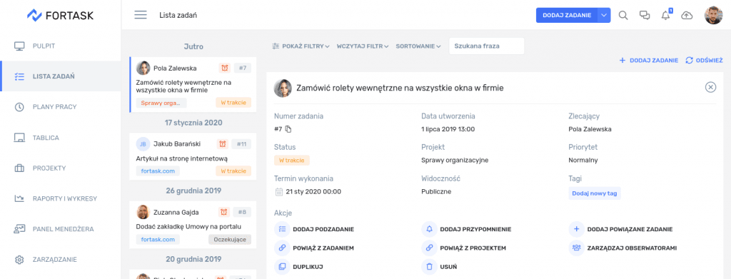Fortask – ekran główny